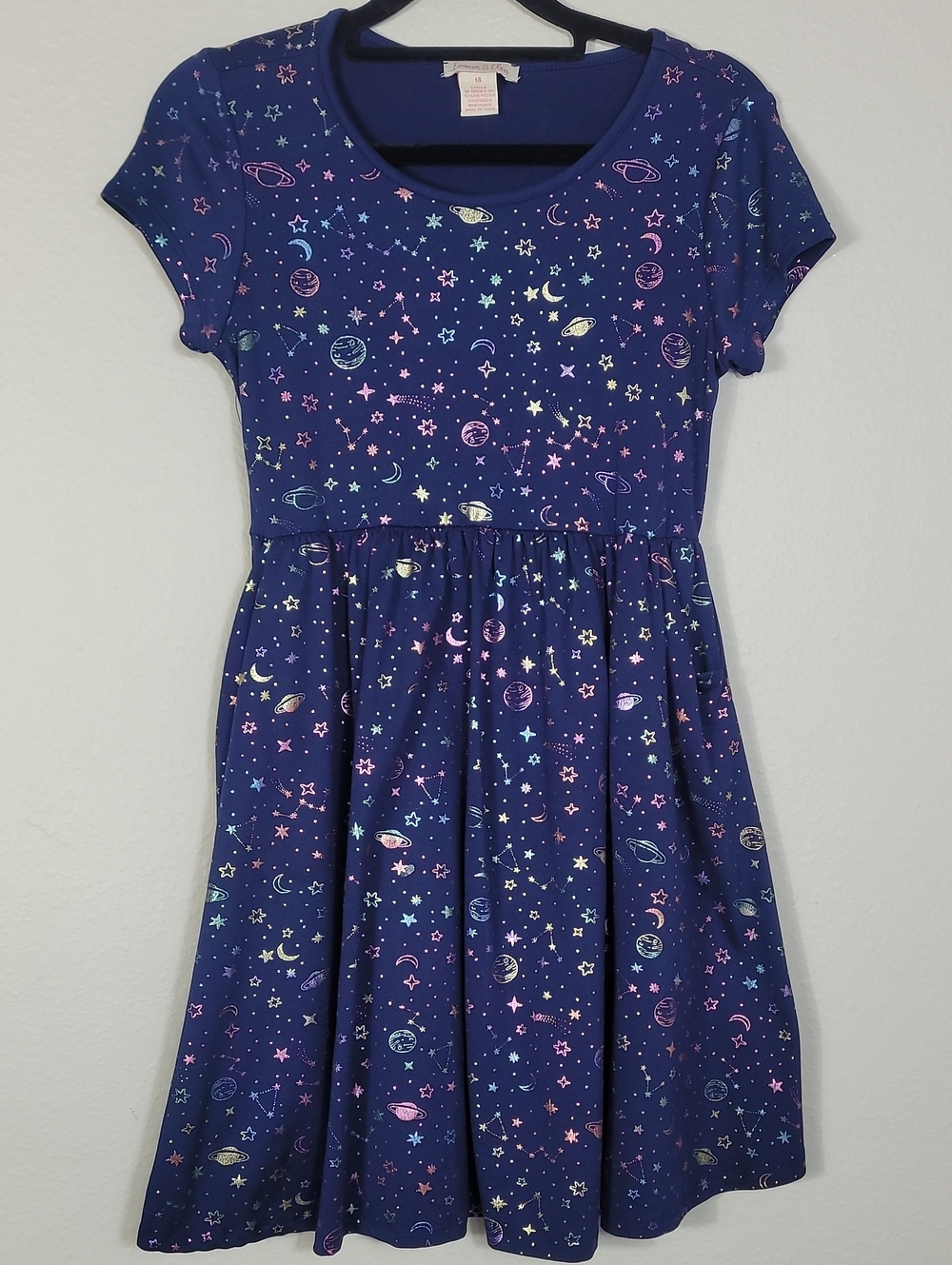 Emma & Elsa Girls Space Theme Dress Size 14 Moon Stars Spaceships Pocket